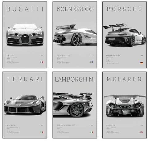 Car Canvas Poster Wall Art, Supercar Art Prints, 6pac/Set (6 Set, 8 x 12 in Unframed)