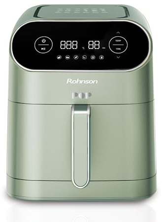 Rohnson Friggitrice Ad Aria - Capacità Grande di 7L, 6 Programmi con Secchio Rimovibile, Cottura Senza Olio - Display LED Digitale, Pasti Veloci, Salutari e Senza Odori, Verde