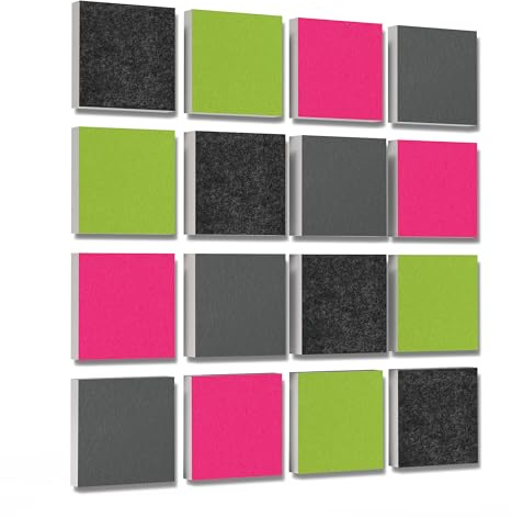 platino24 Akustikpaneele 16 Elemente 3D-Set Colore Quadrat 27,5 x 27,5 cm Multicolore I Schallabsorber aus Basotect G+ mit Akustikfilz I Schalldämmung Wand & Decke I Akustikelemente Wandpaneel