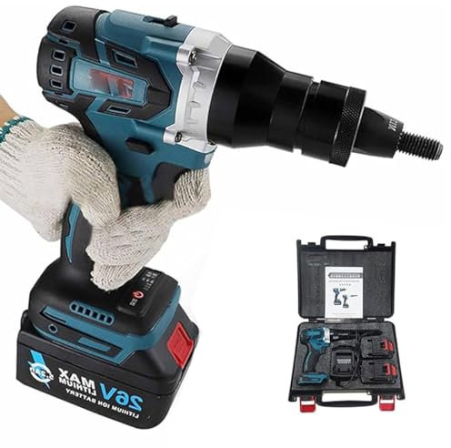 ALSUP Pistolet à Rivets sans Fil, Kit Professionnel de Pistolet à Rivets sans Fil, Portable 26V Lithium Battery Charging Full-Automatic Core Pulling Rivet Gun, avec Batterie et Chargeur,2.2Ahtwopower