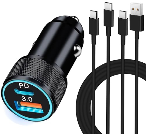 ZigarettenanzünderAuto Ladegerät USB C für iPhone 16 15 Pro Max Plus 16e, Samsung Galaxy S24/S23/S22 Ultra, Google Pixel 9/8, 38W Kfz Adapter 2-Port Kfz 12V/24V Steckdose mit 1M Kabel Typ-C Ladekabel