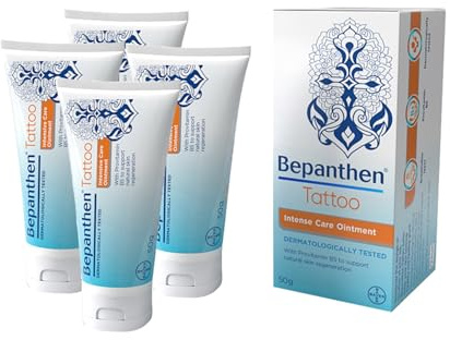 Bepanthen Tattoo | Keeps Tattooed Skin Hydrated & Looking Healthy | Free from Preservatives | Made with Provitamin B5 | 200g (4 tubes of 50g)