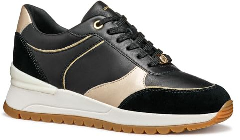 Geox Women's D DESYA A Sneaker, Black/Lt Gold, 5 UK