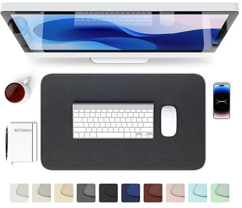 GOMIN Schreibtischunterlage 60x35cm, PU Leder Mauspad, Rutschfeste & Wasserdichte Schreibtisch Unterlage für Büro & Home Office, Schreibunterlage Abwischbar idealer Tischschutz, Schwarz
