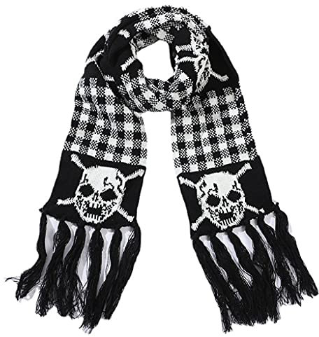 Watreketal Halstuch,Schal mit Fransen für Männer schwarz und weiß stilvoll gestrickt Wollgefühl langer modischer Schal mit Fransen Totenkopf gekreuzte Knochen