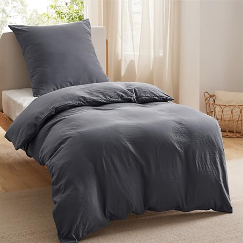 Bedsure Bedding Funda Nordica Cama 90 - Poliéster Microfibra Juego de Funda de Edredon 135x200 cm y 1 Funda de Almohada 50x75 cm, Funda Nórdica con Cremallera ÖKO-Tex (Gris)