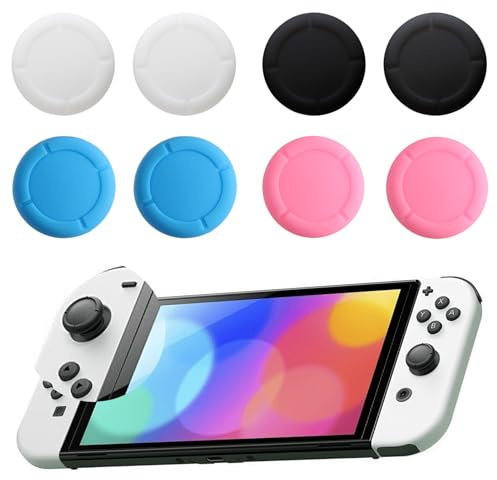 Lot de 8 capuchons de protection en silicone pour joystick Switch Joycon - Noir, blanc, bleu, rose