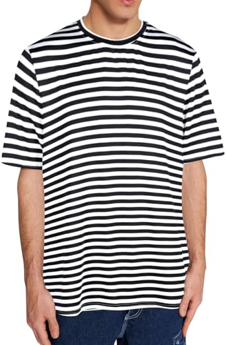 Schwarz Weiß Gestreiftes T Shirt Herren Damen,Basic Marine T-Shirt Matrosen Tshirt für Herren Damen,Gestreift Shirt für Fastnacht & Kostümfest & Karneval Kostüm (XL)