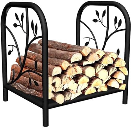 Étagère de rangement en fer robuste pour cheminée, foyer et poêle - Support empilable en bois avec panier d'allumage