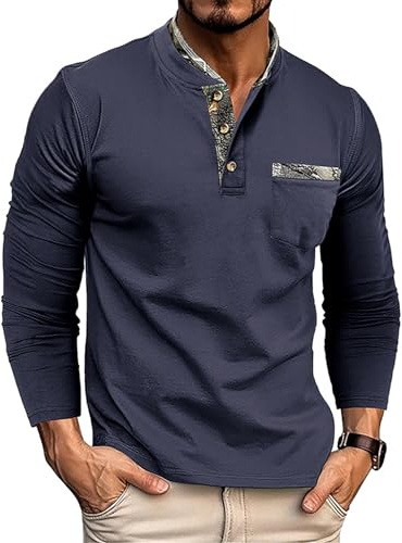 Ryehack Henley Langarmshirt Herren Langarm T Shirt Poloshirt mit Knopfleiste und Brusttasche Arbeit/Sport S-2XL