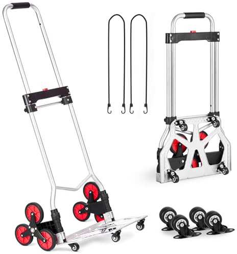 Happybuy Stair Climbing Cart - 260 lbs Capacity, Folding Trolley with 10 Wheels & 2 Elastic Ropes for Moving, Shopping, Home and Warehouse