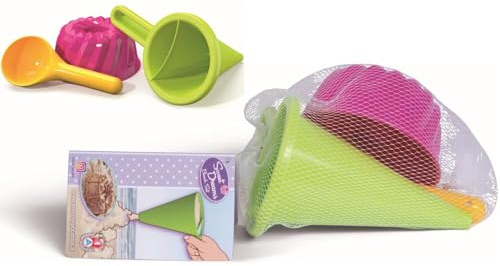 Simba Kleines Backset – 3 teiliges Sandspielzeug Set mit Trichter, Portionierer, Kuchenform - bunter Kunststoff, ab den ersten Lebensmonaten