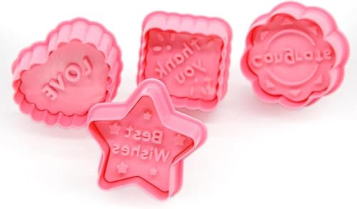 AntDau71® Set 4 Stampi ad Espulsione per Biscotti e Pasta di Zucchero - Stampini Decorativi con Messaggini - Love, Thank You, Best Wishes, Congrats - UDG52
