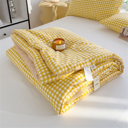 Chickwin Gingham Plaid Quilted Bedspread, Microfibre Soft Warm Quilt Bedspread Reversible Bed Coverlet Bed Quilt Throw Single Double King Size, Bedroom Decor/All Season (Yellow,200x230cm)