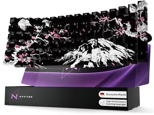 NYFTER - Premium Sakura Keycaps ISO 60% und 75% Custom Keycabs ISO Layout für Mechanische Tastaturen (Black Sakura, 75%)