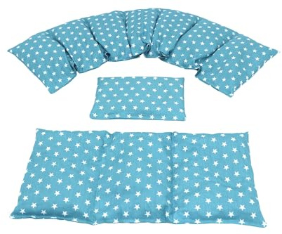 Körnerkissen STERNE 3 er Set Langes 80 x 18 cm 8 Kammer + 3 Kammer + kleines Kirschkernkissen Wärmekissen XXL Schulterkissen Nackenkissen Mikrowelle + Backofen (Türkis Sterne, Dinkel)