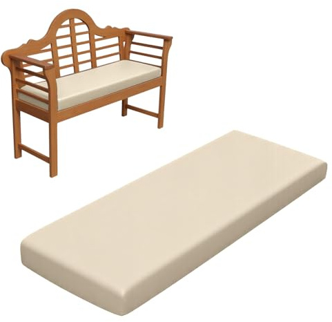 RZYW 5cm Dicke Wasserfest Sitzkissen Outdoor, Sitzauflage Sitzkissen Bank Auflage Ersatzpolster, rutschfeste Waschbare Bankauflage Bankkissen Sitzauflagen Gartenmöbel Bank Polster,Beige,65x40cm