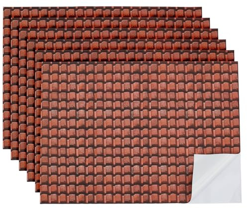 arricraft 6 Blatt Selbstklebende Dachziegel Miniatur Puppenhaus Tapete Dach Und Bodendekoration Rote Ziegeltapete Zum Abziehen Und Aufkleben Für Puppenhäuser Im Maßstab 1:12 11.4 x 8.23 Zoll