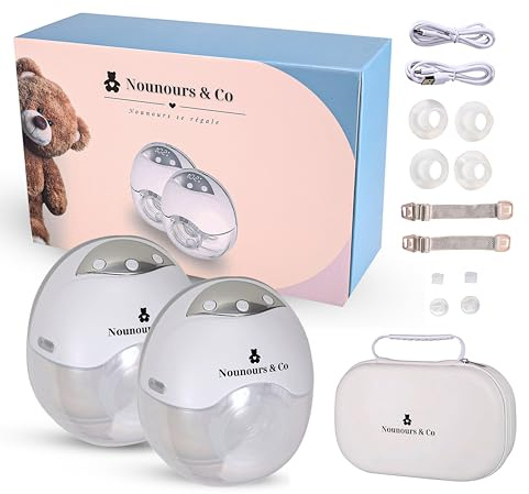 Tire-lait électrique mains libres Sans-Fil – Silencieux – 4 Modes & 12 Niveaux Réglables – Écran LED – Trousse de Transport – Lot de 2 pour un Allaitement Confortable-Cadeau de naissance