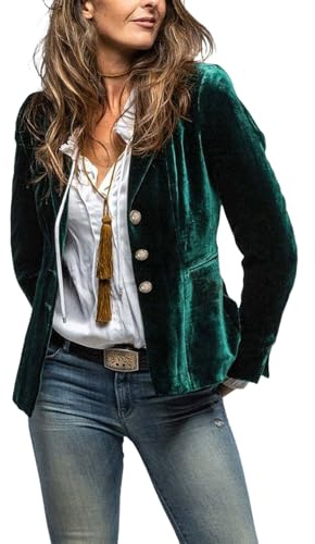 Kyzoeyou Women's Velvet Blazer Suit Casual Long Sleeve Jacket Classic Notched Collar Workwear Three Button Closure Work Office Suits
