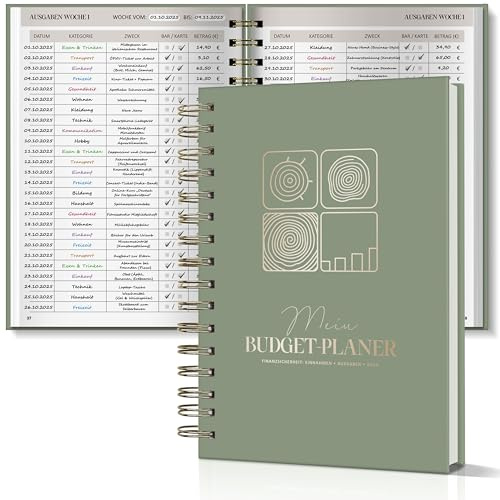 BIROYAL 12 Monate Budget Planner Deutsch 2026 - Undatierter Finanzplaner mit 60 Wochen Einnahmen-Ausgaben Tracker, Reflexion - Spiralbindung Budgetplaner - Haushaltsbuch zur Kontrolle Geldes