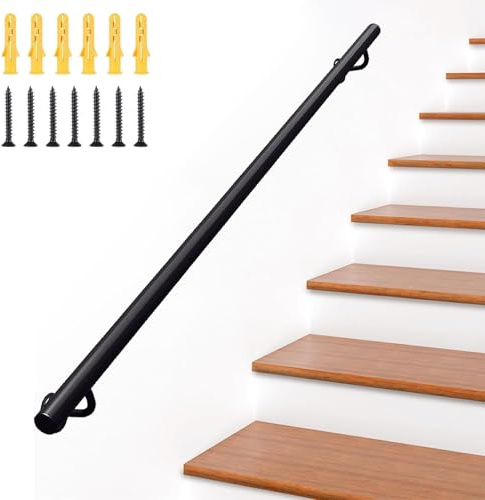 Renmlion Staircase Handrails - Complete Kit，Metal Wrought Iron Handrails for Indoor Stairs，Wall Mount Non-Slip Stair Railing for Outdoor Steps Banister Hand Grab Rail(4ft/120cm)