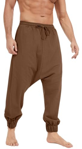 NANAMEEI Men Harem Pants Drawstring Linen Trousers Renaissance Trousers Men