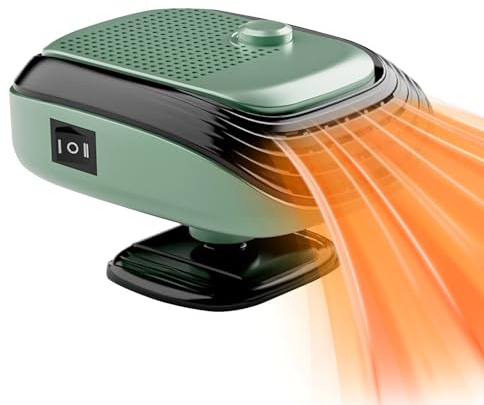 QIAKEFE Chauffage de Voiture Portable 12V/24V, Chauffage soufflant 120 W, Chauffage Rapide & Dégivrage - 2 en 1 Chaud/Froid, pour Voiture Particulière et Camion (Vert - Voiture12V)