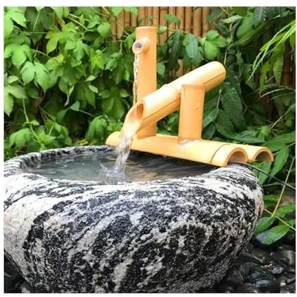 Fontana da esterno in bambù, decorazione da giardino giapponese, paesaggio acquatico Zen Feng Shui con pompa regolabile per la decorazione d'interni