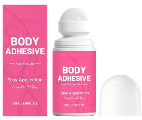Body Adhesive Roll-On for Skin & Clothing, Sweat Resistant & Strong Hold Body Glue, Invisible Fabric Adhesive, Skin-Friendly Formula, Multi-Purpose Body Tape, Fabric Glue, Waterproof Clothing Tape