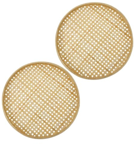 SHINEOFI 2 Pièces Passoire Bambou Tissé Rond Beige Multifonction Usage Ménager pour Œufs et Légumes la Cuisine