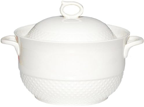 Keramisk gryta, Små kopparkastruller vit soppterrin med lock(White,1.8Quarts)