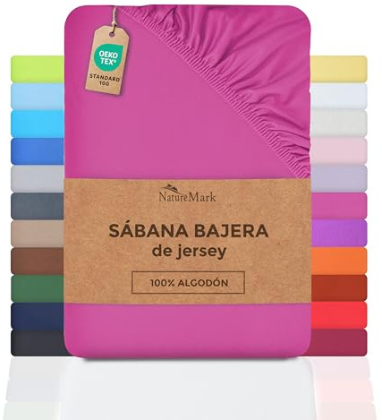 NatureMark Lenzuolo con angoli elasticizzati in jersey, in 100% cotone, in molti colori e misure, conforme all’Oeko-Tex Standard 100, 140 x 200 cm - 160 x 200 cm pink