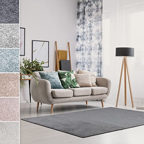 casa pura Teppich Läufer flauschig | Meterware auf Maß | Teppichläufer für Wohnzimmer, Flur, Küche usw. | kuschlig weiche Hochfloor Schlafzimmer oder Flurteppich Sundae Anthrazit 80x350cm