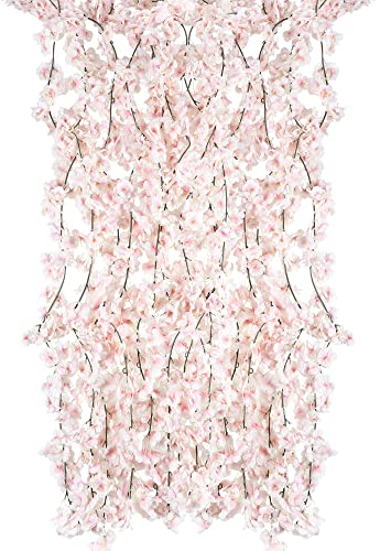 Homcomodar 2 Pack Artificial Silk Cherry Blossom Hanging Vine Garland for Wedding Home Garden Party Decor (Pink)