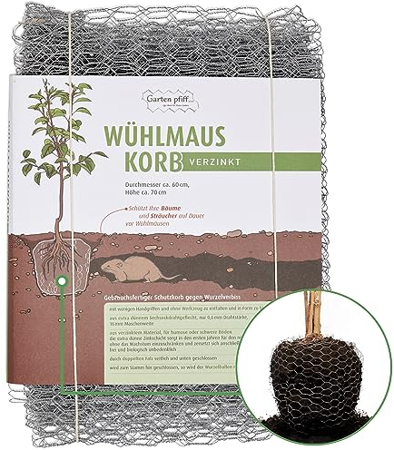 Wühlmauskorb GARTENPFIFF I Für Bäume I Maschendraht I Höhe: 70cm und Durchmesser: 60cm I Wühlmausgitter verzinkt I Effektiver und nachhaltiger Wurzelschutz für Ihren Garten