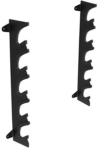 GORILLA SPORTS® Langhantel-Wandhalterung für 5 Stangen, Stahl, bis 300 kg | Horizontal oder vertikal montierbar, 78 cm hoch, Schwarz; Hantelstangen Wandhaken, Wandbefestigung, Hantelstangenhalterung