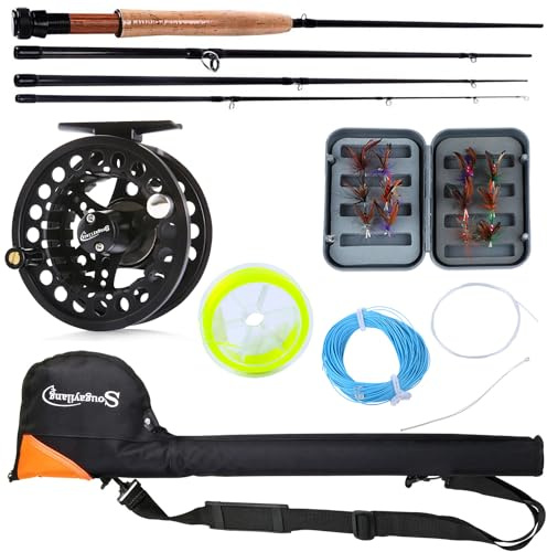 Sougayilang Saltwater Freshwater Fly Fishing Rod with Reel Combo Kit (Black Kits with Bag)