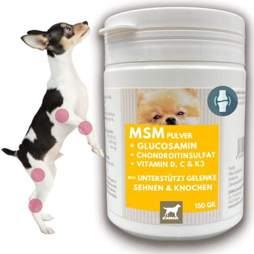 MSM Perros 150Gr Polvo para Articulaciones Perro con Glucosamina, Condroitina, Vitaminas C D K3, Calcio y MSM I Función Articular Alternativa Tabletas para Articulaciones Perro I MSM Polvo para Perro