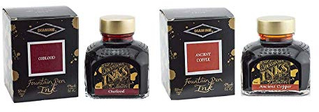Diamine Füllfederhalter-Tinte, 80 ml, Ochsenblut und antikes Kupfer, 2 Flaschen, Wasserbasis, pH-neutral