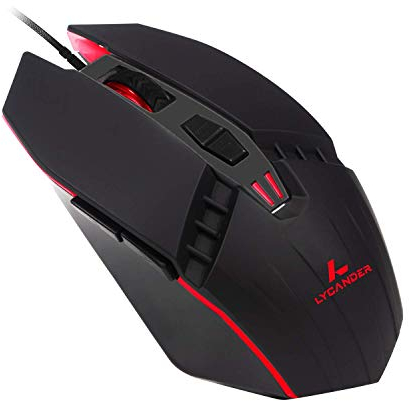Lycander Gaming Mouse, Wired Optical USB Mice with Adjustable dpi up to 6400, 7 Buttons, LED, 1.5M Cable - Black, Red