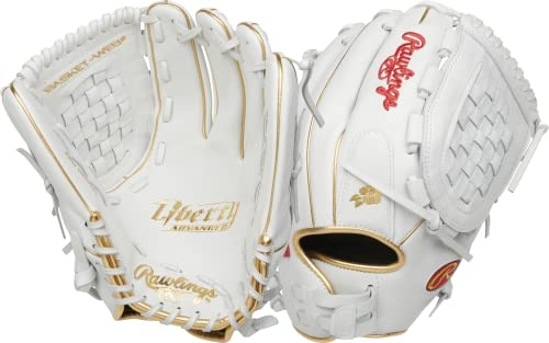 Rawlings Damen Liberty Advanced Fastpitch Softball Glove | Sizes 11.75-13.25 | Multiple Styles, Weiß/Gold | Korbgeflecht, 12.5 | Utility