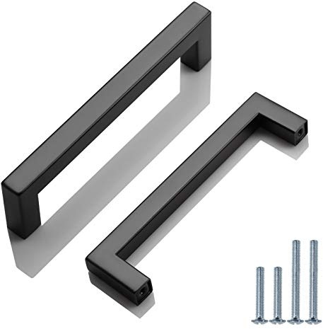 PinLin 15 Pack Cabinet Handles Hole Center 128mm Flat Black Kitchen Door Handles Stainless Steel Drawer Pulls Square T Bar Cupboard Handles with Screws