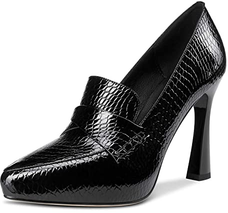 NobleOnly Femme Escarpins en Cuir ConfNoirtable High Heel PlatefNoirme Slip-on Aiguilles 10CM High Heels Noir Chaussures EU 45