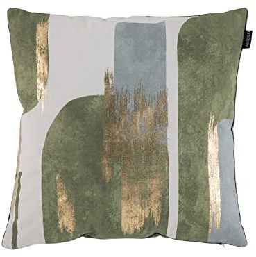 ANTILO TEXTIL - Funda Cojín 45x45 - Diseño Abstracto con Pinceladas Brillantes - Color Verde - Cierre con Cremallera - No Incluye Relleno (Print-20 Verde)