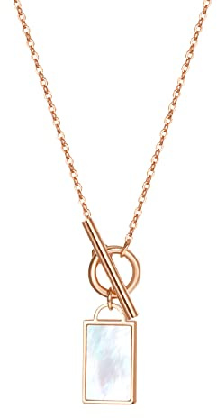 Happiness Boutique Damen Kette Viereck Anhänger Muschelschale Filigrane Halskette mit Knebelverschluss Edelstahlschmuck in Rosegold Farbe
