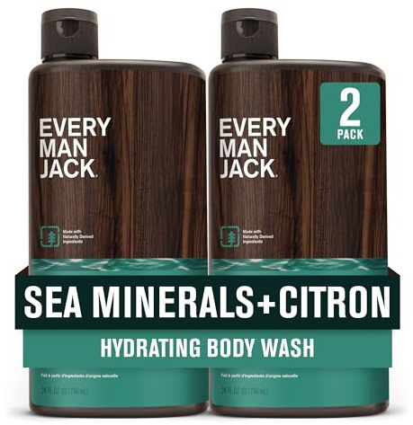 Every Man Jack Nourishing Sea Minerals + Citron Mens Body Wash for All Skin Types - Naturally Derived Ingredients - Cleanse and Hydrate Skin with Coconut and Glycerin - 24oz 2 Bottles
