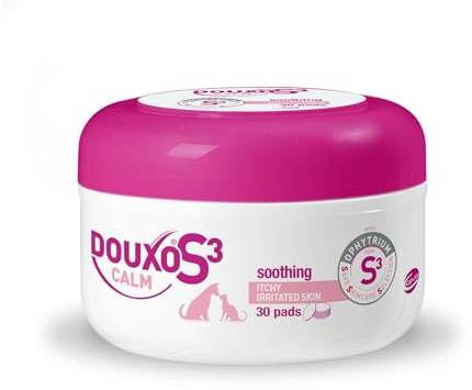 Douxo S3 Calm Pads | für Hunde & Katzen | Baumwolle |Pflege für juckende, gereizte & empfindliche Haut | Hautberuhigend & Feuchtigkeitsspendend | ideal für Allergiker & allergische Tiere | 30 Stück