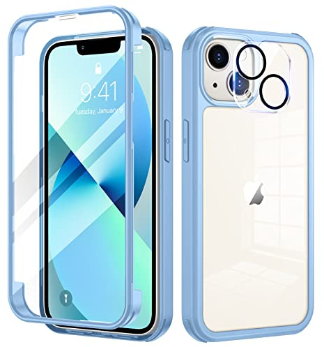 seacosmo Funda para iPhone 13 Mini con Protector de Pantalla, Azul | Carcasa Antigolpes con Cristal Templado [9H HD], Protector Cámara, Protección 360° Doble Cara, Integral