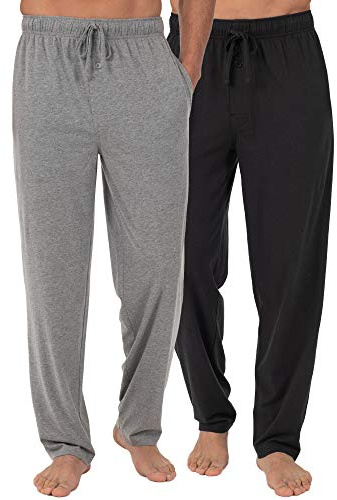 Fruit of the Loom Men's Extended Sizes Jersey Knit Sleep Pant (1 & 2 Packs)Ebony/Ashed Heather, Large